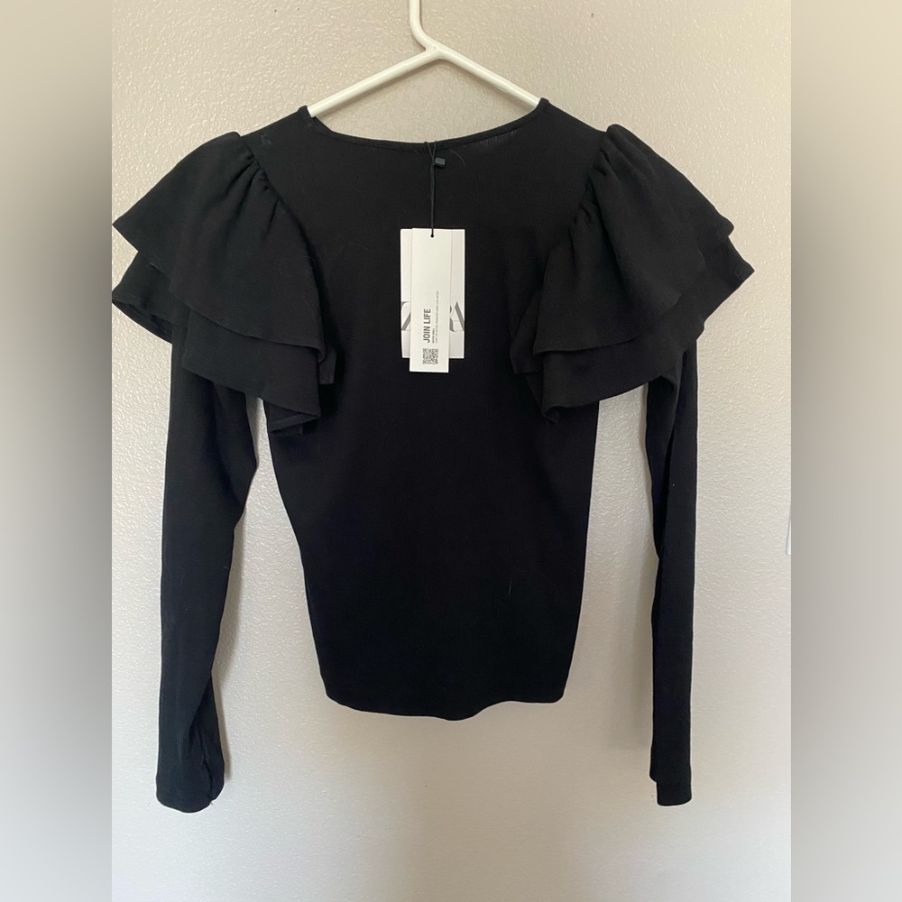 Zara Ruffle Long Sleeve Top NWT Size M
